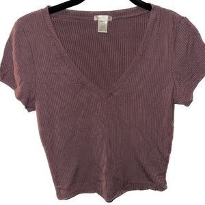 Bozzolo Purple Ribbed Cropped T-Shirt